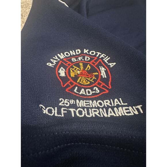 Russell Athletic Dri-Power Polo Shirt XL Navy Blue Golf Activewear Fire Dept Emb - Picture 7 of 8